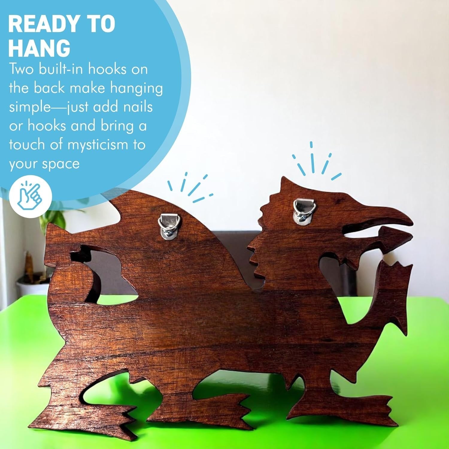 Wooden Dragon Wall Plaque Hand-Carved Decor | Welsh Dragon Ornament | 23cm