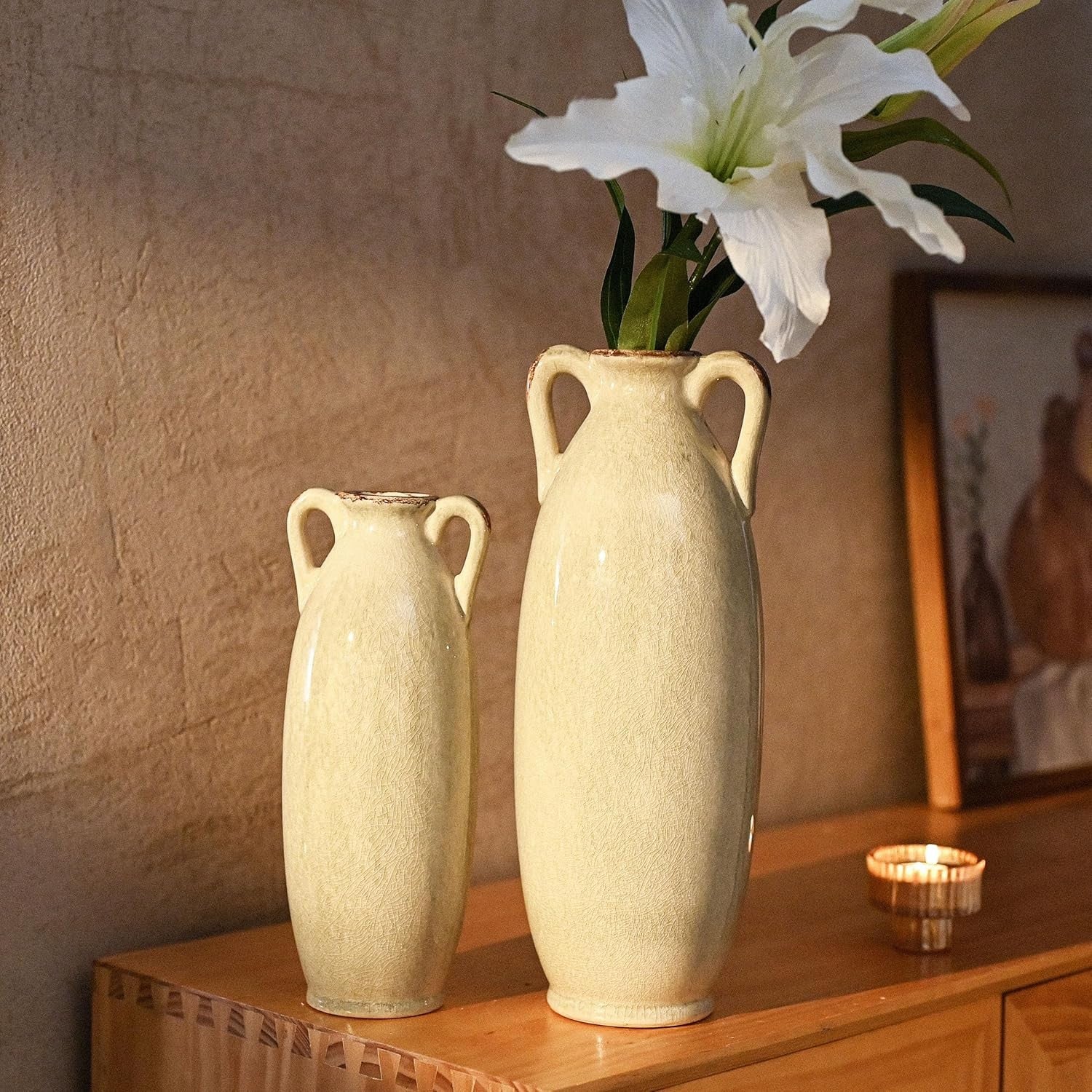 Tall Green Ceramic Floor Vase for Pampas Grass Modern Home Decor 14in