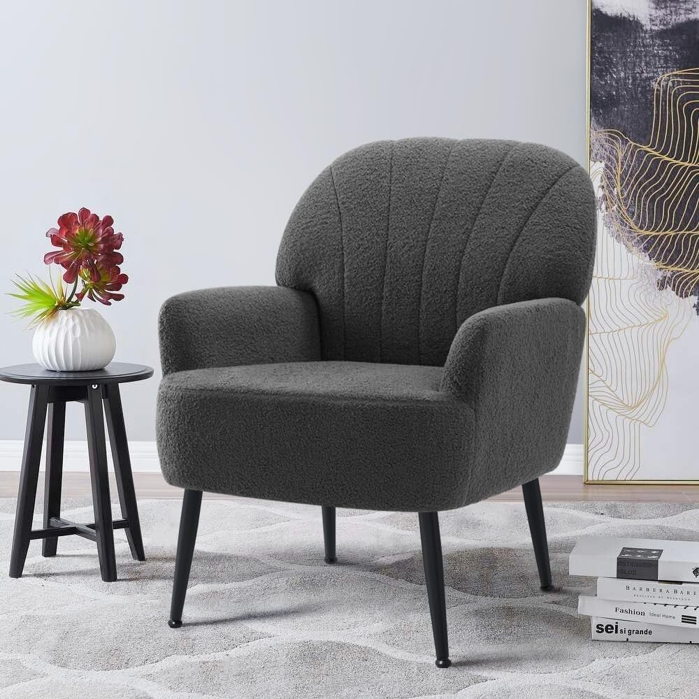 Teddy Fluffy Fabric Tub Chair, Metal Legs, Mid-Century Design for Living Room, B