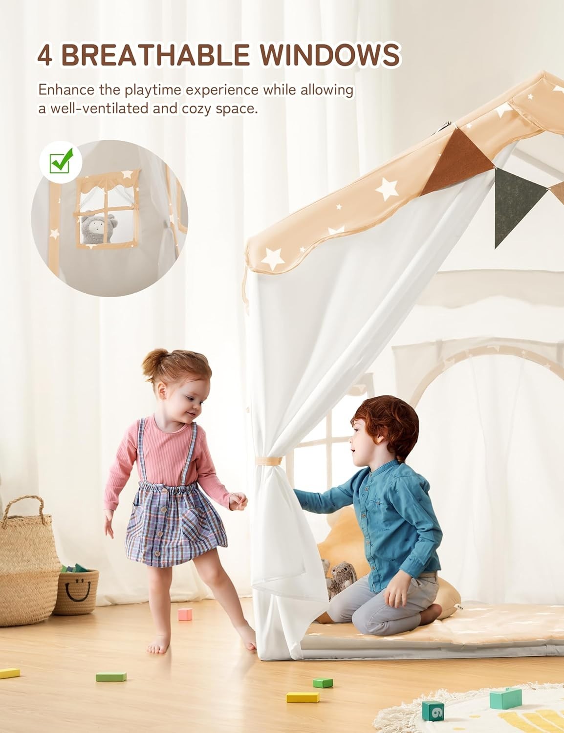 Kids Star Play Tent Bed Canopy with Lights Padded Princess House