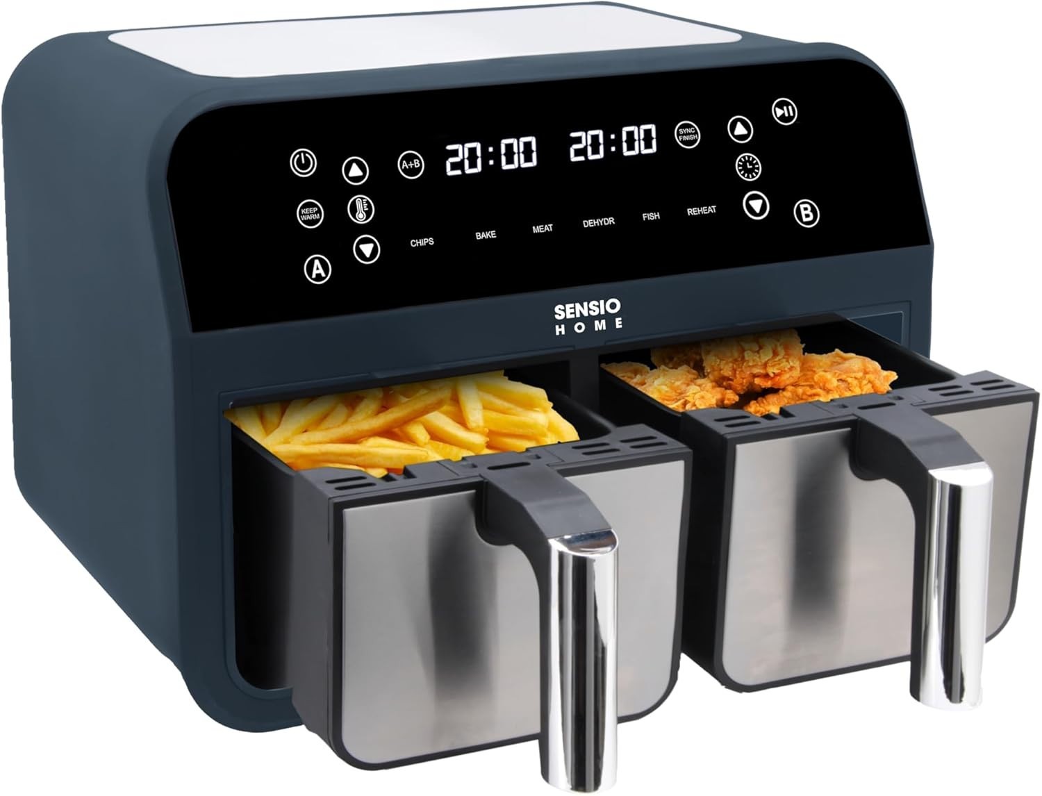 Dual Basket Air Fryer 8L 2400W Oil Free Digital Sync Finish Family Size