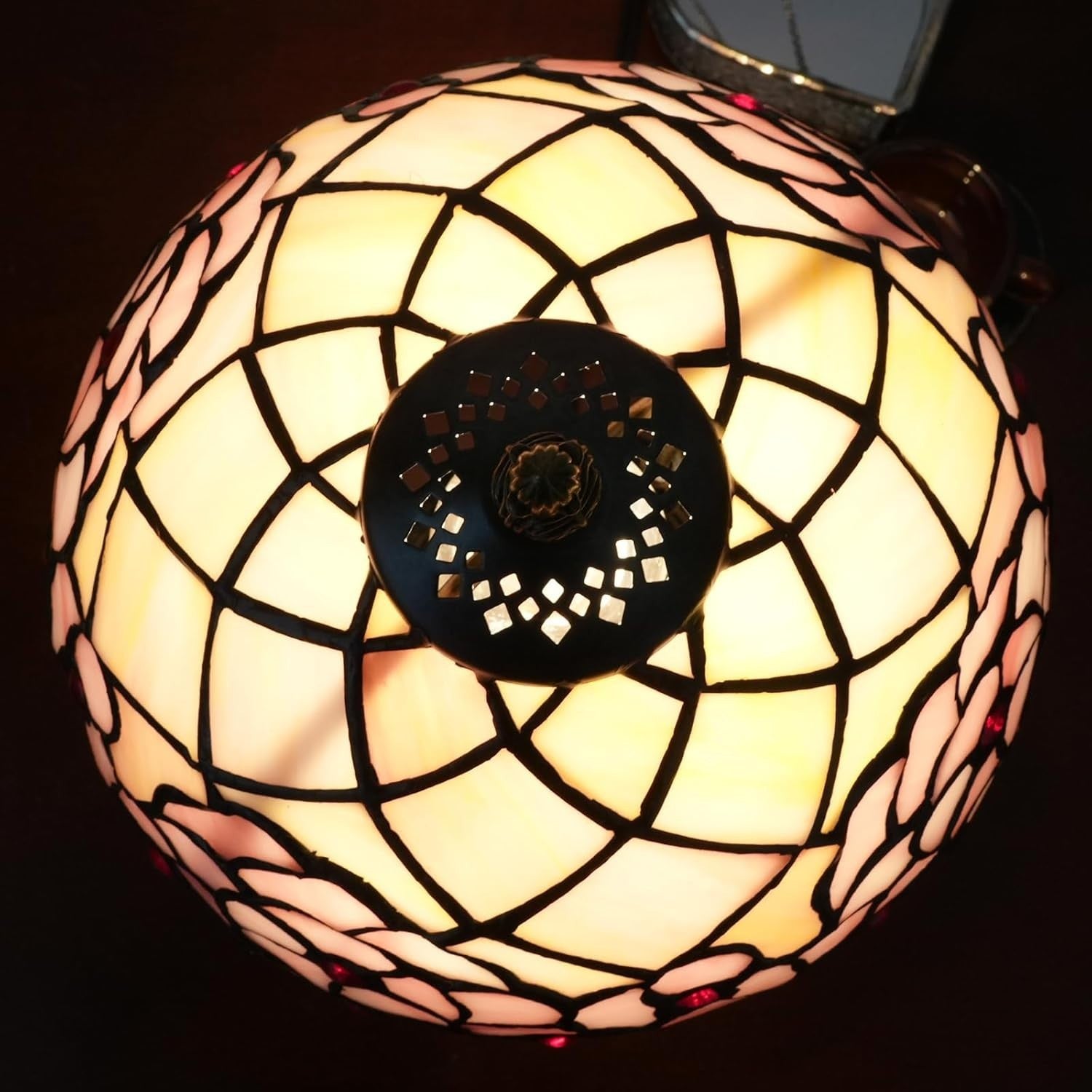Stained Glass Tiffany Table Lamp Cherry Blossom 8x14 Inch Desk Light