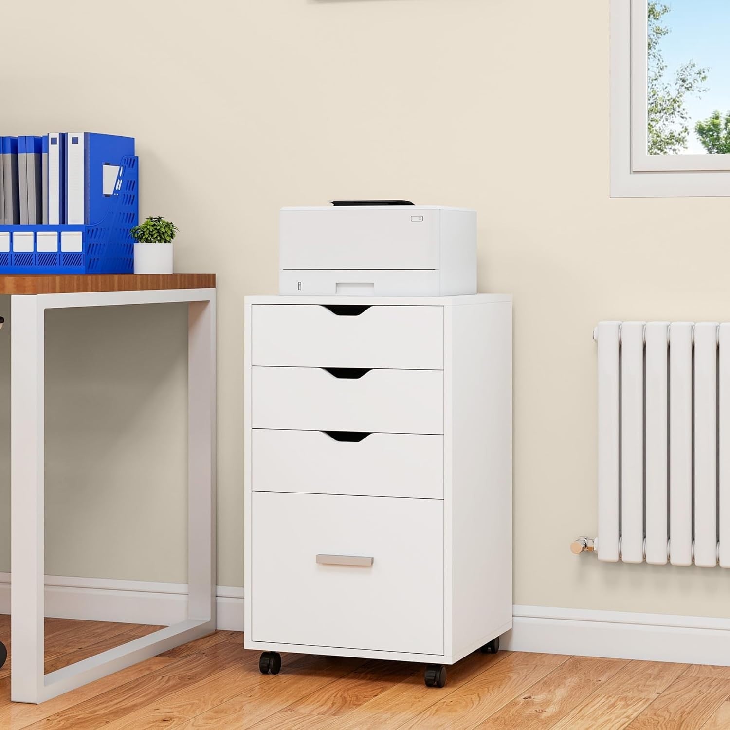 Compact Rolling Drawer Cabinet 4 Tier Under Desk File Storage Unit