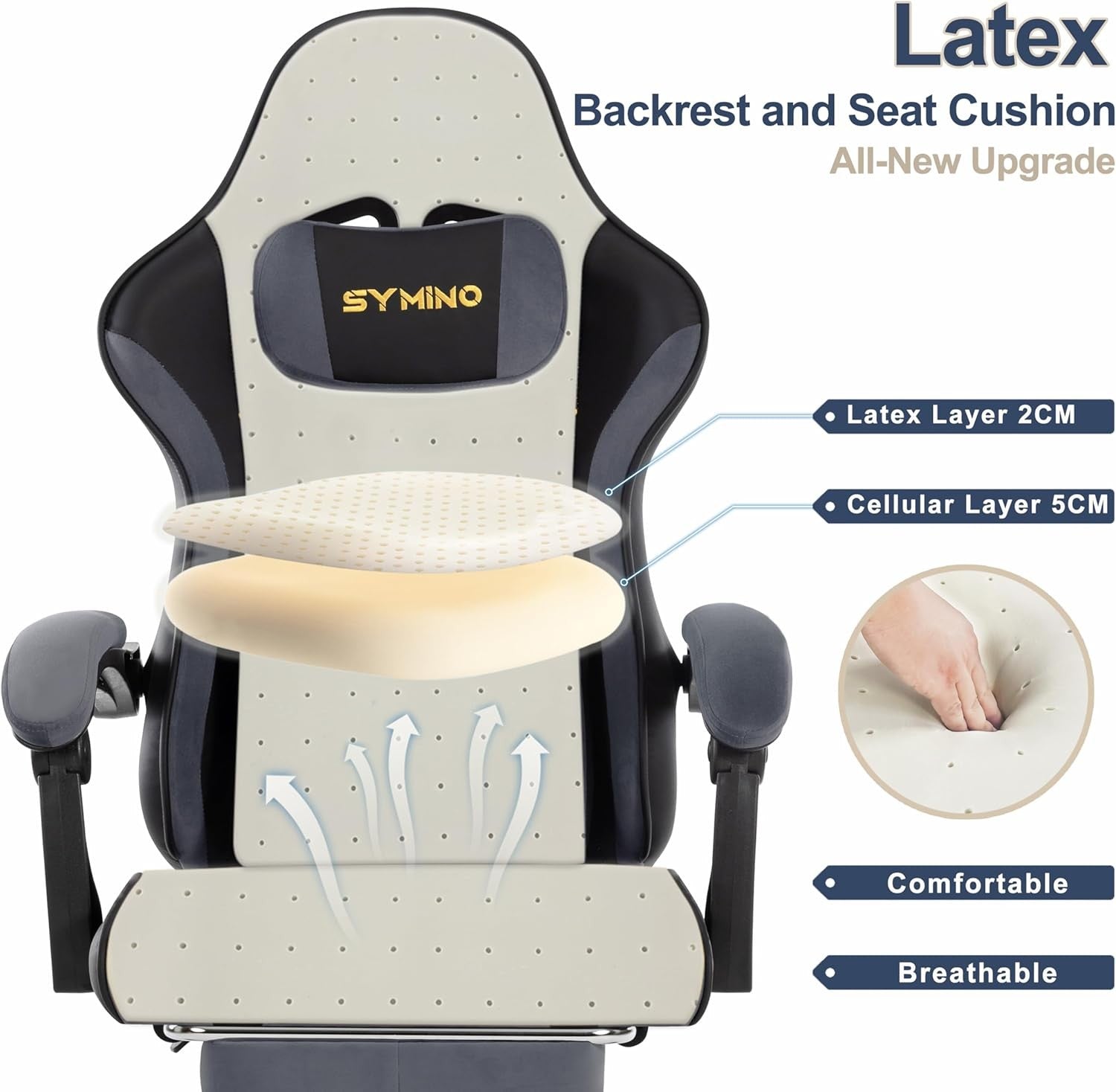 Ergonomic Gaming Chair Recliner w/ Footrest Lumbar PU Leather Black&grey