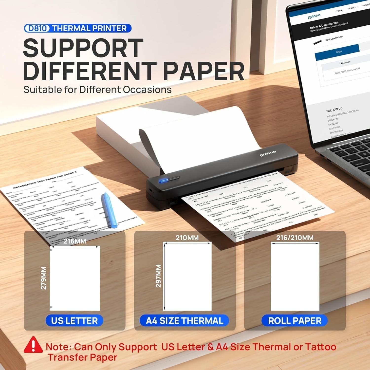 Portable A4 Wireless Thermal Printer Bluetooth Inkless Deep Grey Travel
