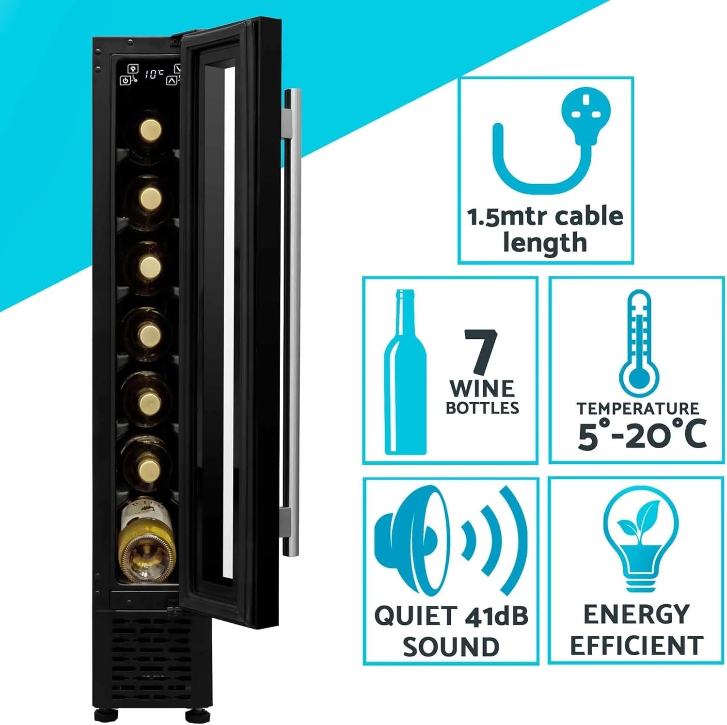 7 Bottle Slim Wine Cooler Fridge Digital Touch Control Quiet Under Counter