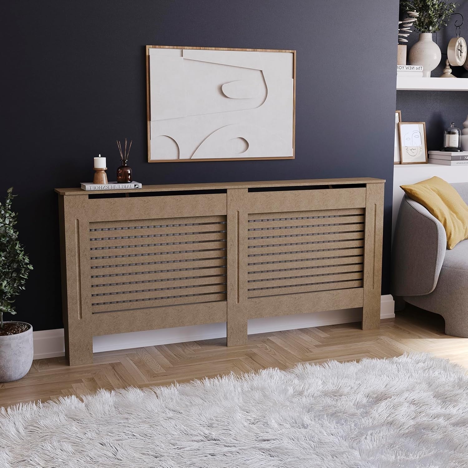 Extra Large Unfinished Radiator Cover MDF Modern Slatted Grill Customisable