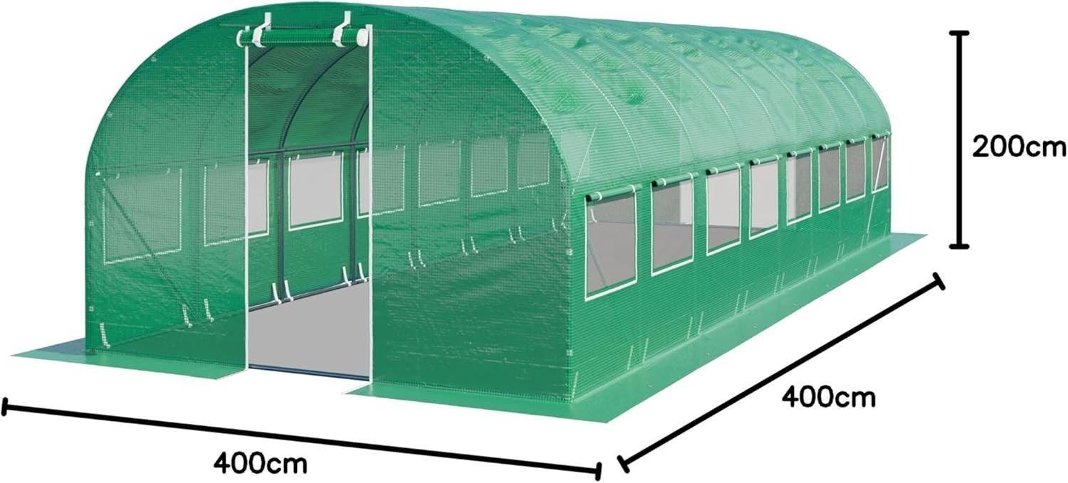 Heavy Duty Polytunnel Greenhouse 4x8m UV Resistant PE Cover with Windows