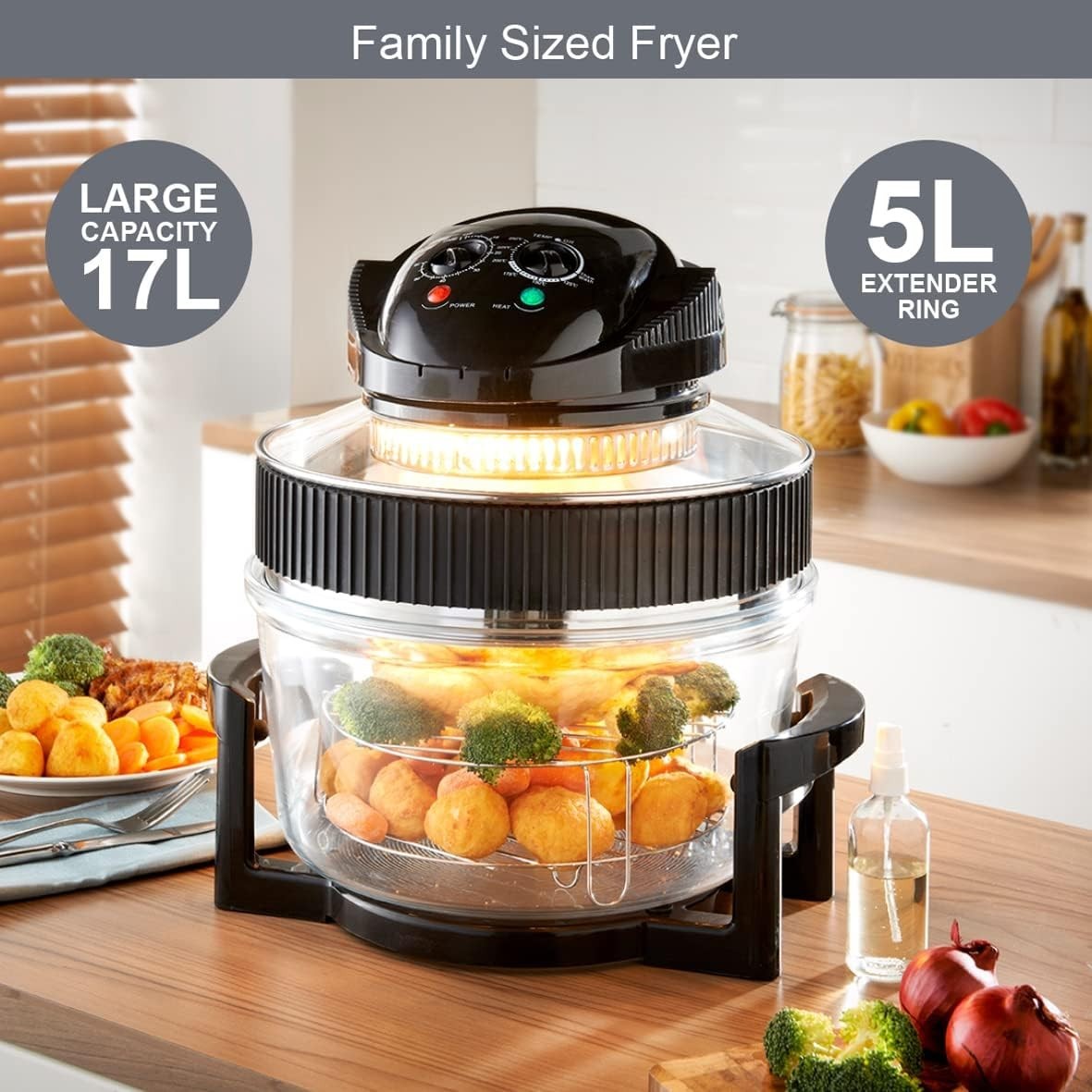 Halogen Air Fryer Oven 17L | Multi-Function, Self-Clean, Timer, Extender Ring