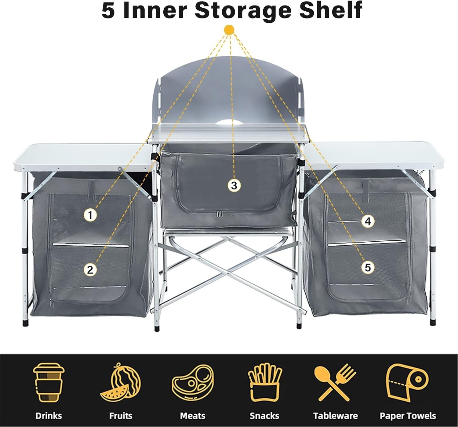 Portable Outdoor Camping Kitchen Storage Unit with Foldable Workspaces