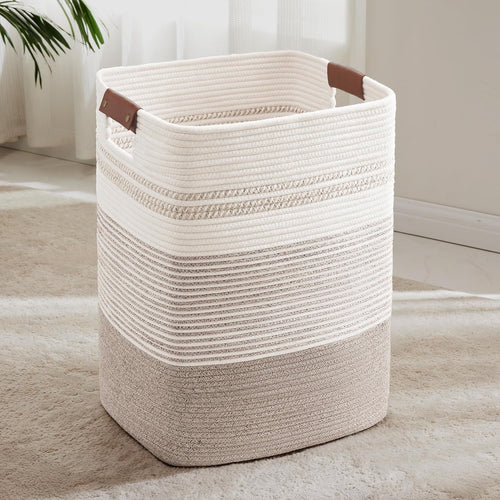 85L Large Woven Laundry Hamper with Handles, Tall Rope Basket for Blankets & Clo