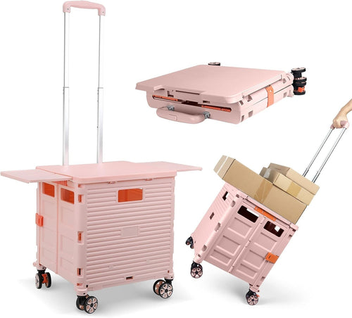 Heavy Duty Folding Shopping Cart 55kg Trolley 360° Wheels Foldable Pink