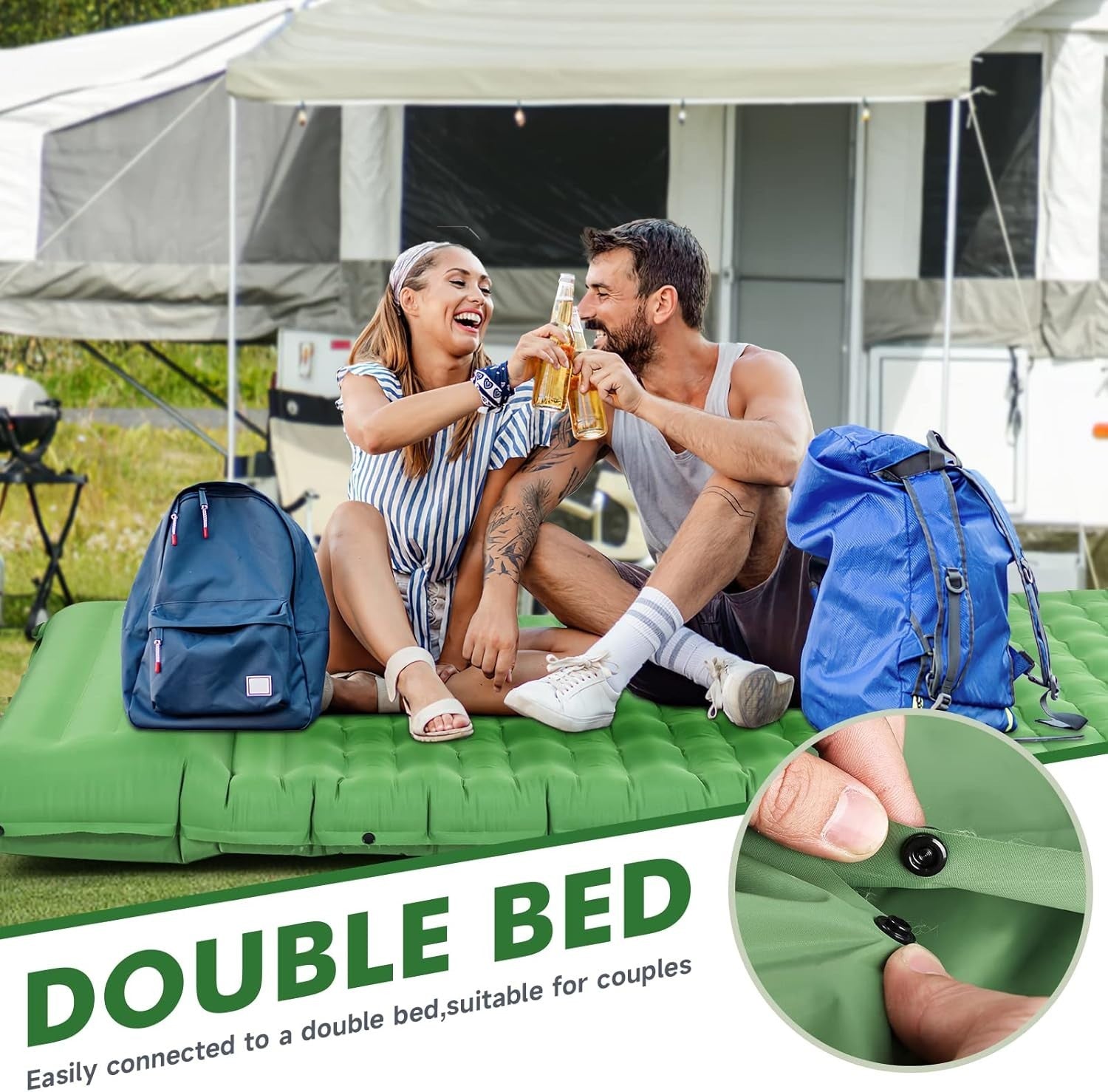 Ultralight Inflatable Camping Sleeping Pad with Built-In Foot Pump & Pillow.