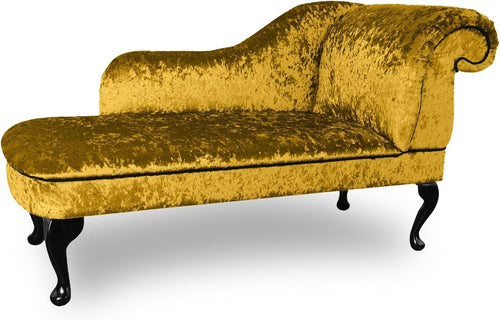 Luxury Left Hand Velvet Chaise Lounge Chair Gold with Queen Anne Legs