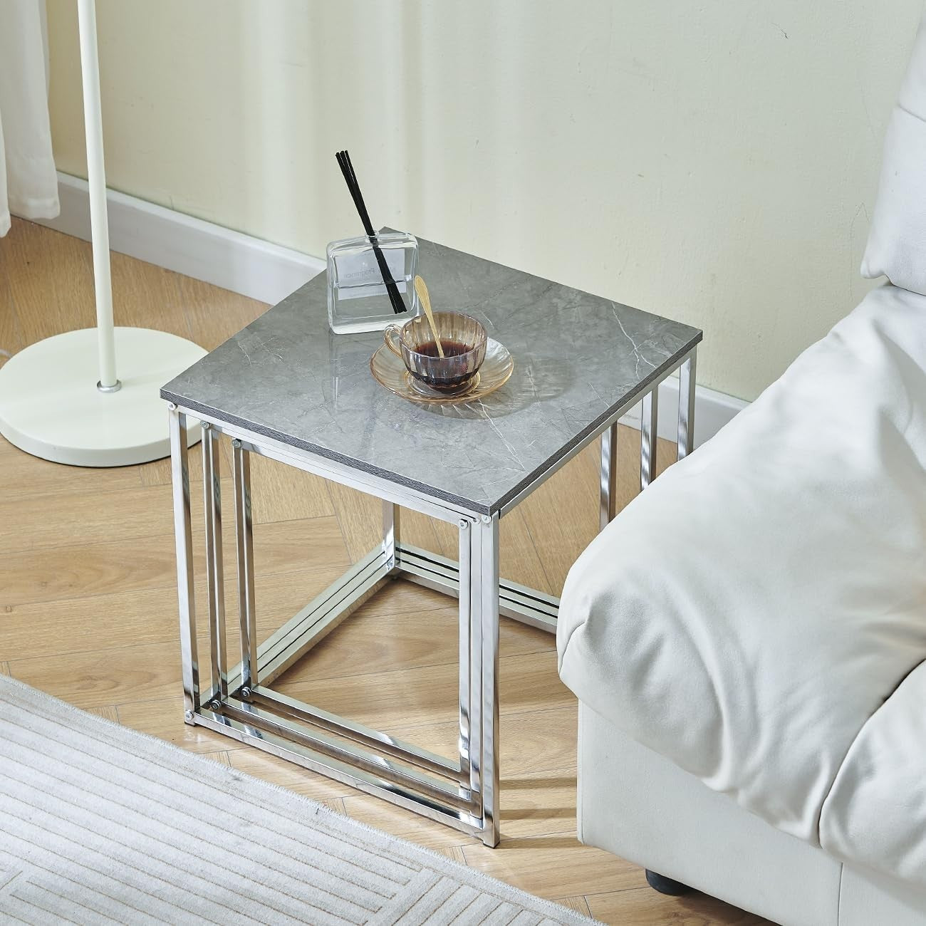 Space Saving Nesting Coffee Tables Set of 3 Grey Marble End Side Stand