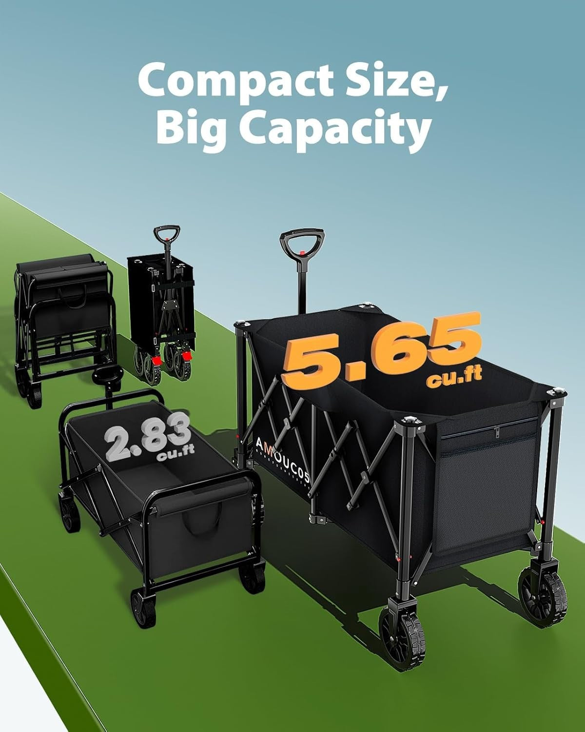 Black Heavy Duty 160L Folding Festival Trolley 360° Wheels Brakes 150kg Cart