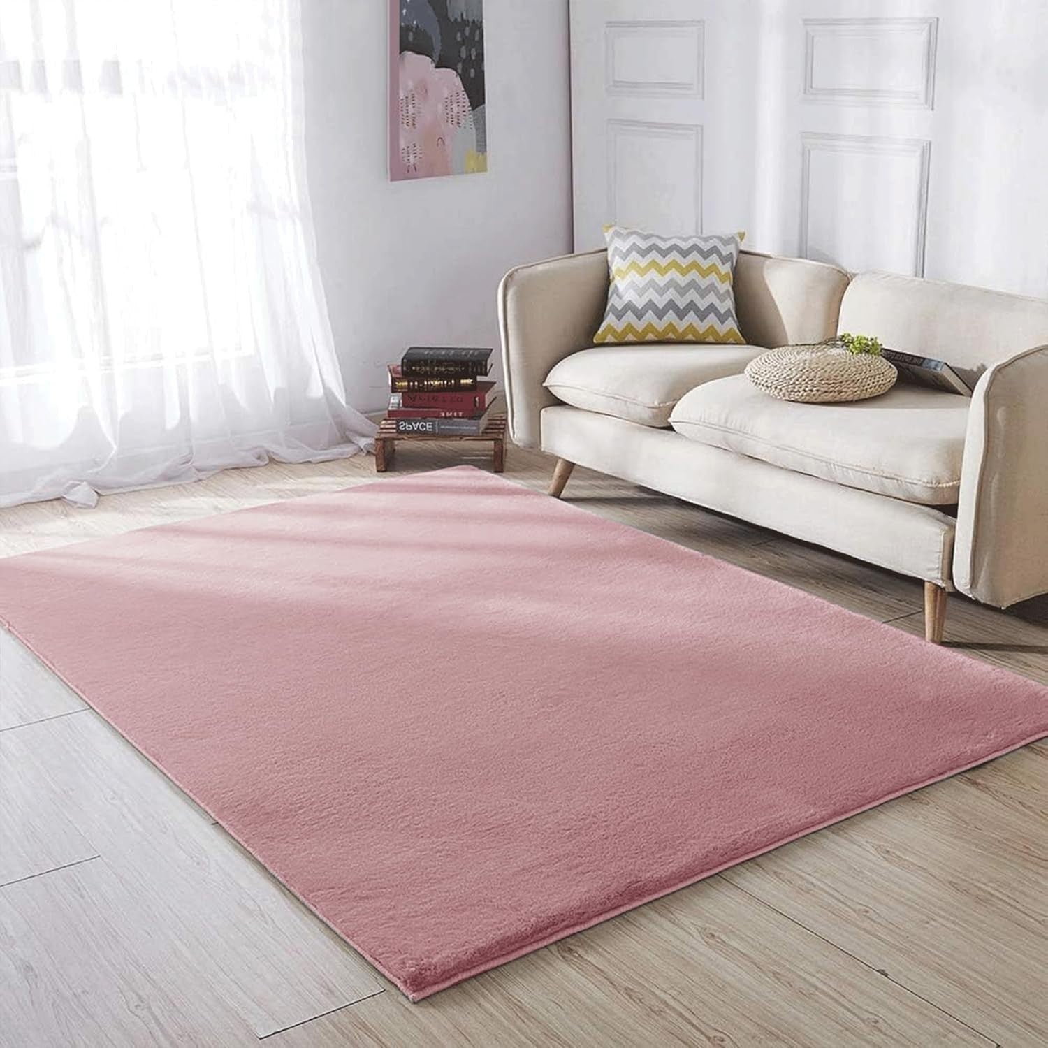 Fluffy Pink Faux Fur Rug Soft Washable Bedroom Living Room Carpet 120x170cm