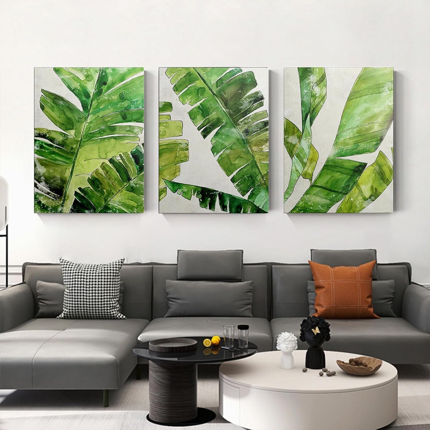 Green Fern Wall Art Set of 3 Framed Canvas 12x16in
