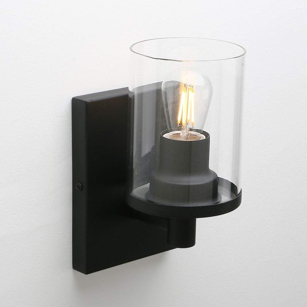 Modern Black Glass Wall Sconces, Dimmable Indoor Lights, Set of 2