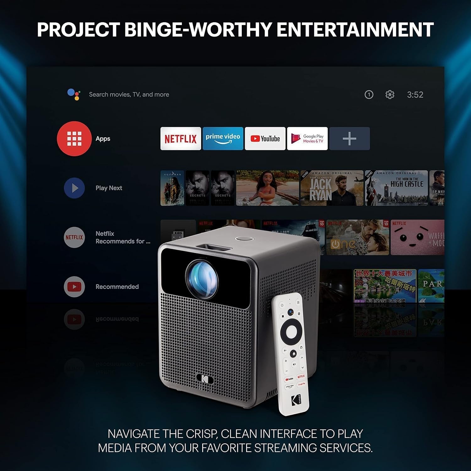 1080P Smart Projector Android TV WiFi Bluetooth 150" Home Theater