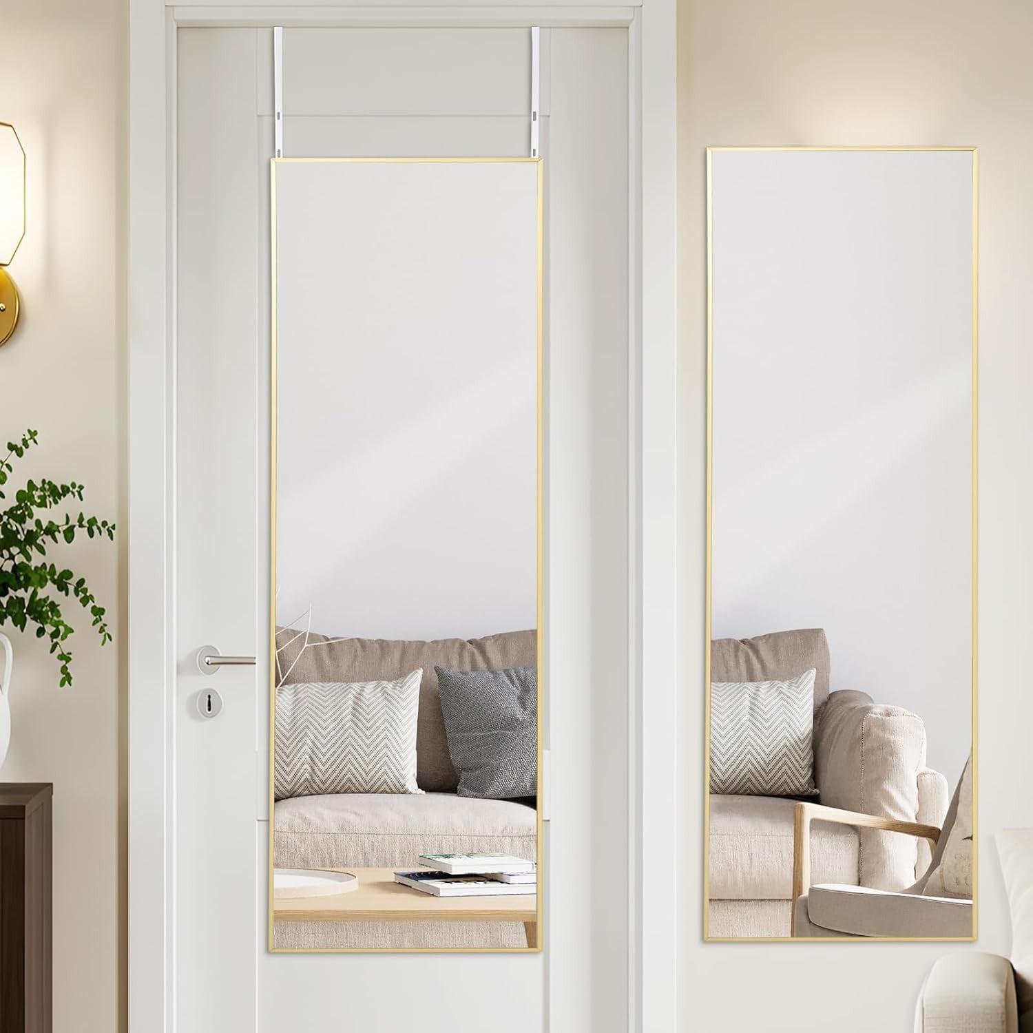 Full Length Over Door Mirror 122x35cm Gold Aluminum Frame
