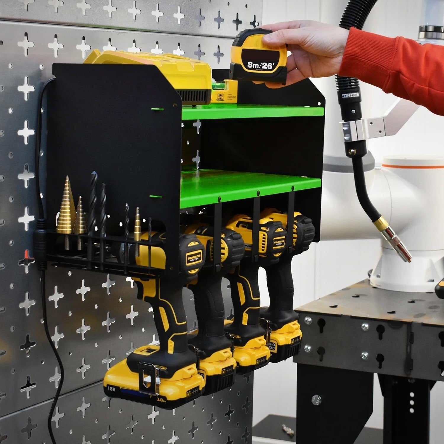 Wall Mount Drill Rack 39.5W x 23D x 30.5H cm – Green Tool Storage Unit