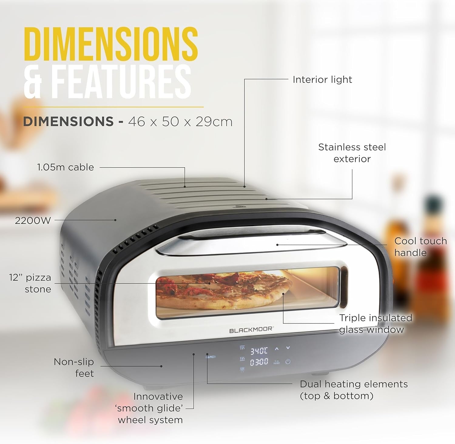 Electric Pizza Oven 2200W | 430°C Max Heat, 8 Cooking Modes, 12” Stone Grill