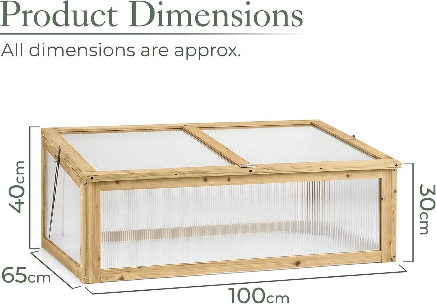 Raised Wooden Cold Frame Greenhouse 100x65x40cm Polycarbonate UV Panels