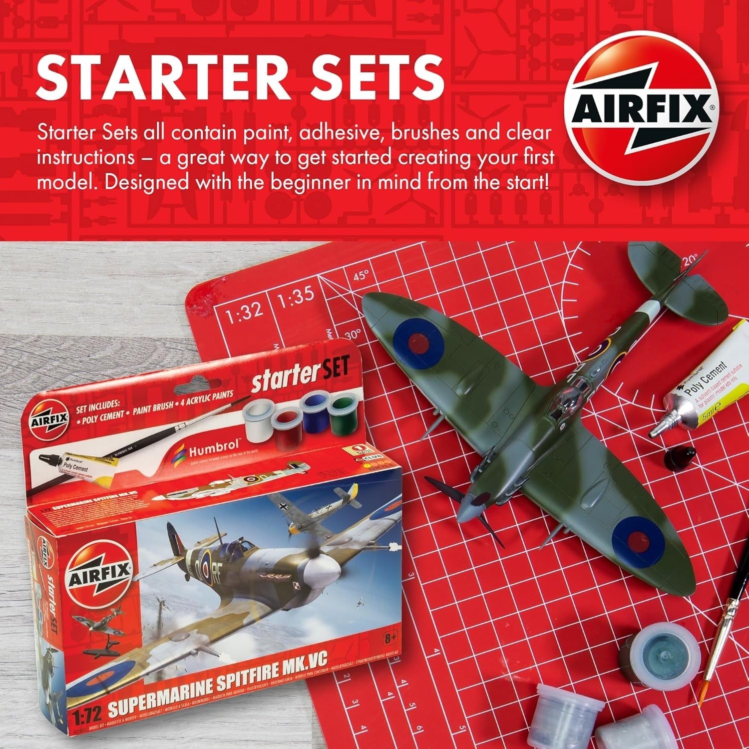 North American P-51D Mustang Model Kit 1:72 Scale w/ Paints, Decals & Glue