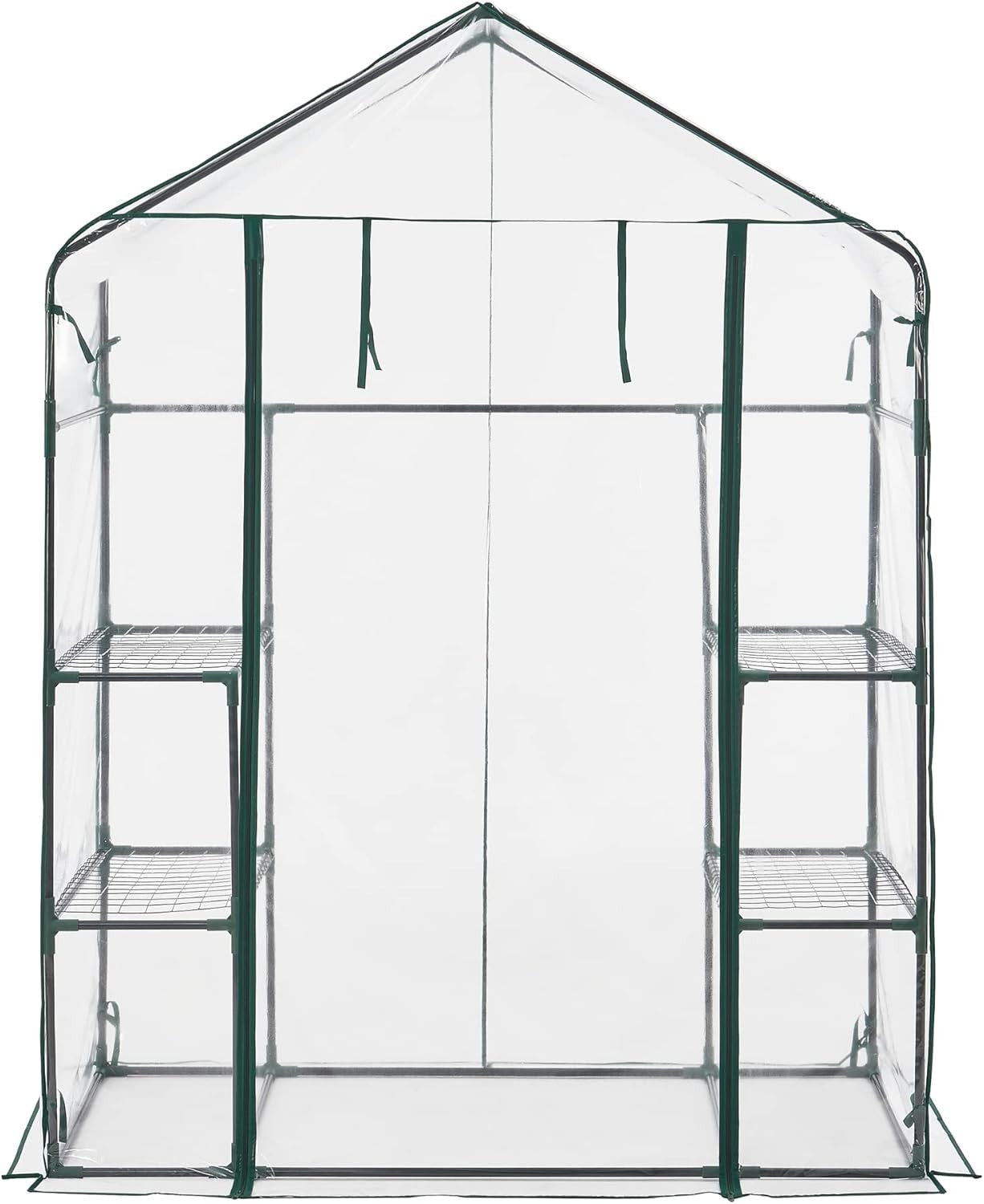 Walk-In Greenhouse with Shelves Clear PVC Cover Steel Frame 140x73x195cm
