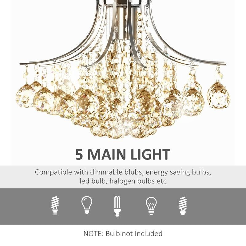Modern K9 Crystal Flush Ceiling Light Chandelier 3 Way E14 Lamp 40cm Fixture