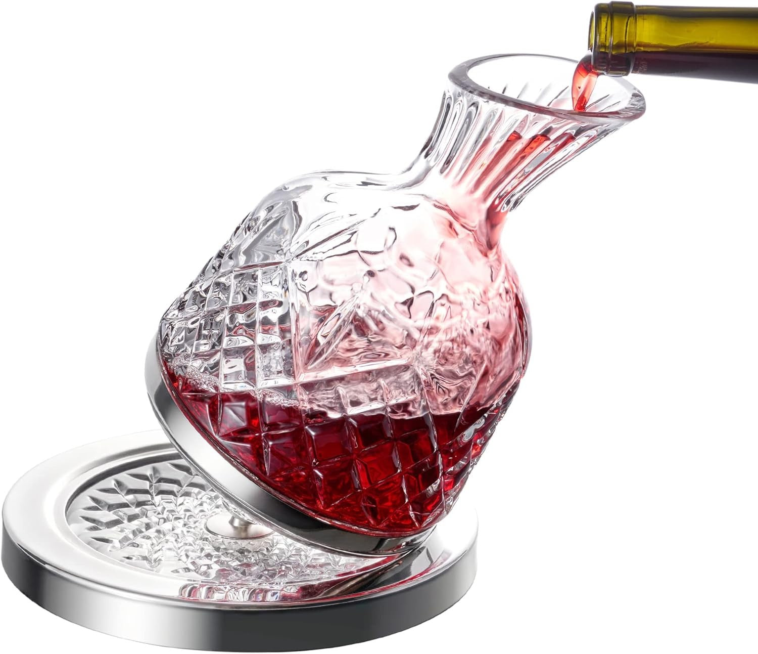 Crystal Spinning Wine Decanter 45oz Rotating Base Luxury Gift Box Aerator
