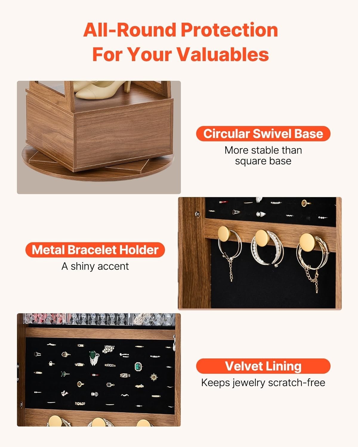 Rotating Jewelry Armoire 360 Swivel Full Length Mirror Lockable Storage