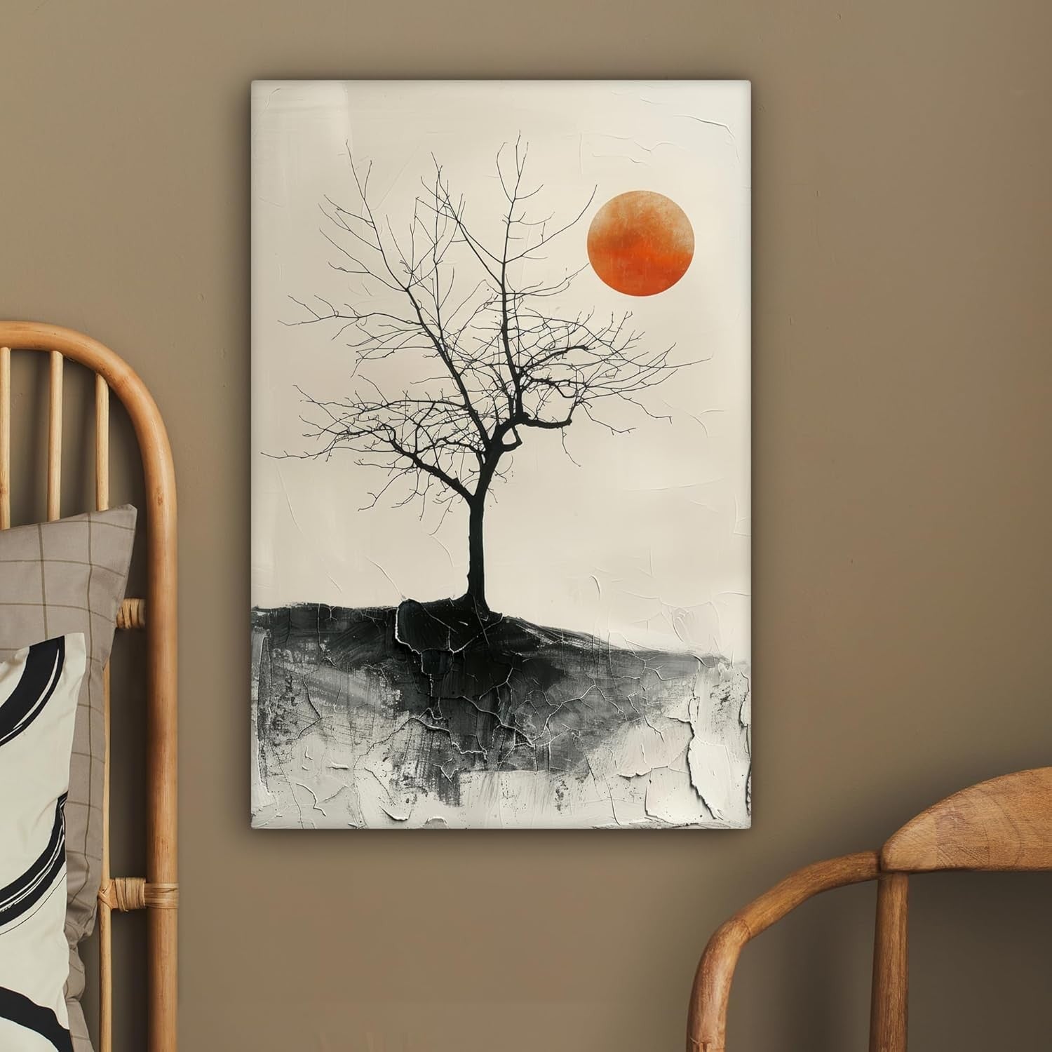Large Tree Canvas Wall Art Black Moon Framed 60x90cm Modern Decor