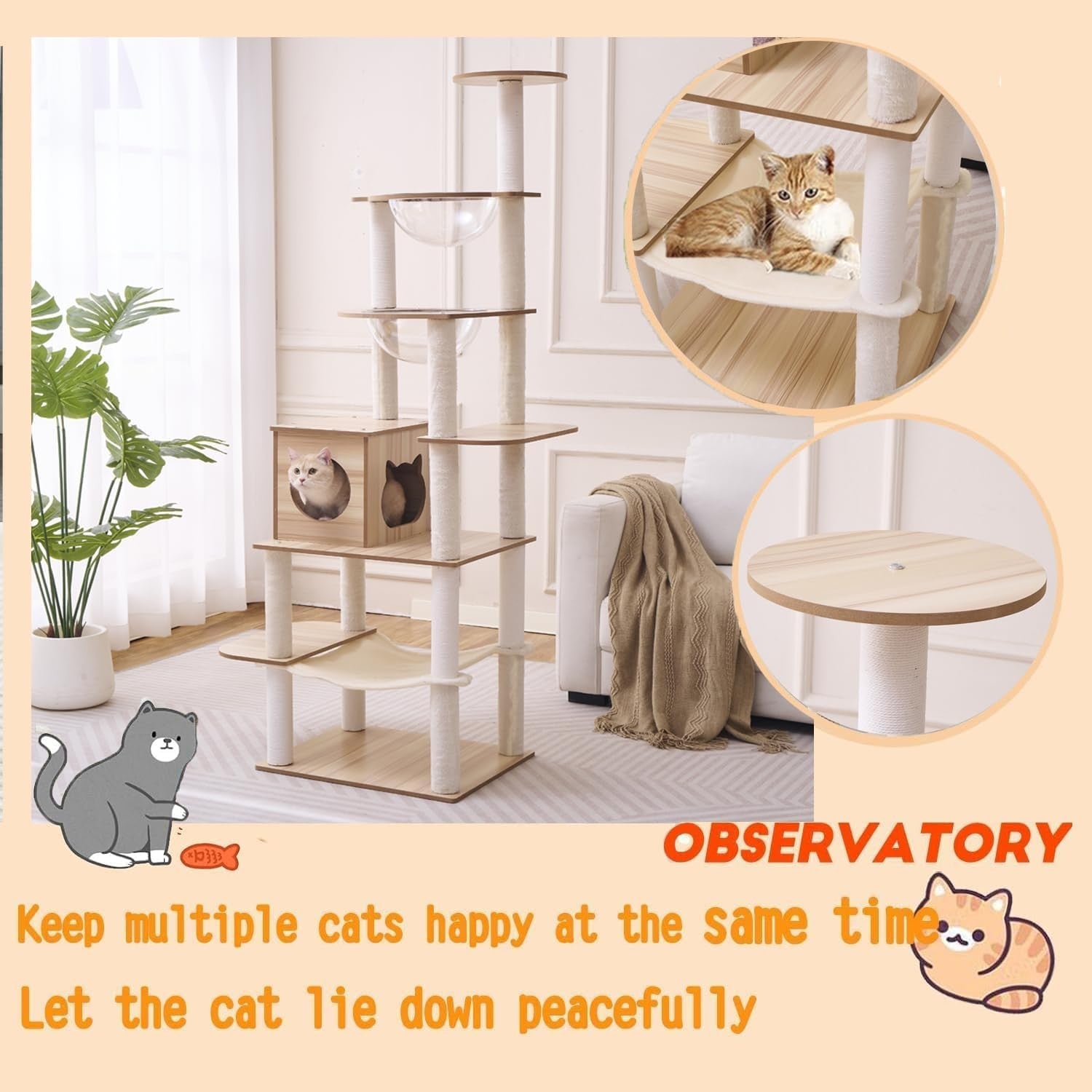 193cm Large Cat Tree Tower Condo Hammock Capsule Bowls Plush Scratching