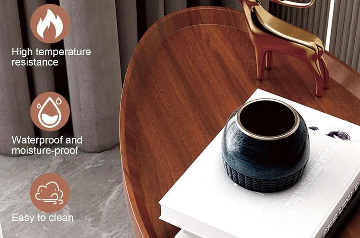 C-Shaped Sofa Side Table Wooden Top Black Metal Frame Compact 40x30x65cm