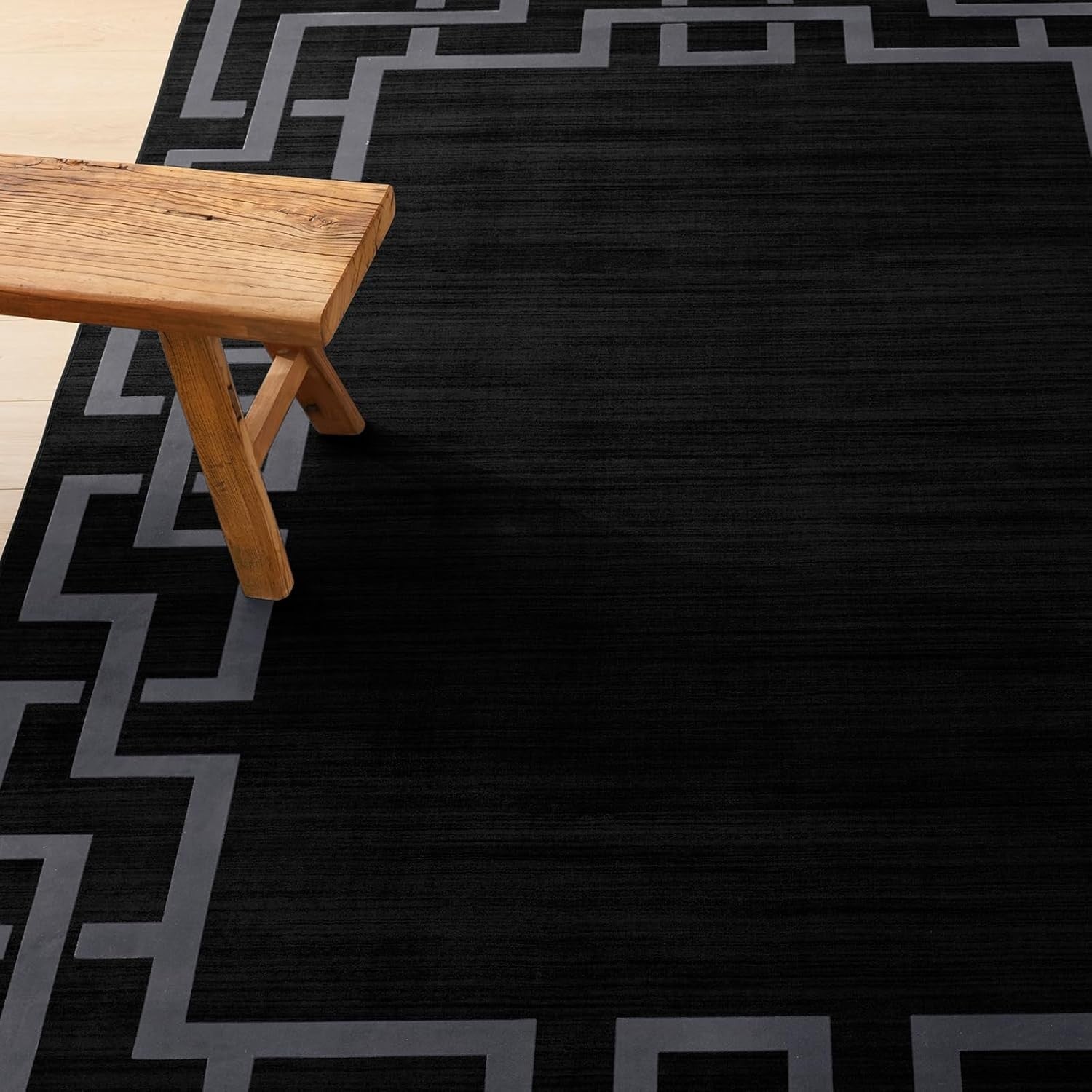 Black Greek Key Large Rug Soft Modern Area Carpet Non-Shedding 160x230cm
