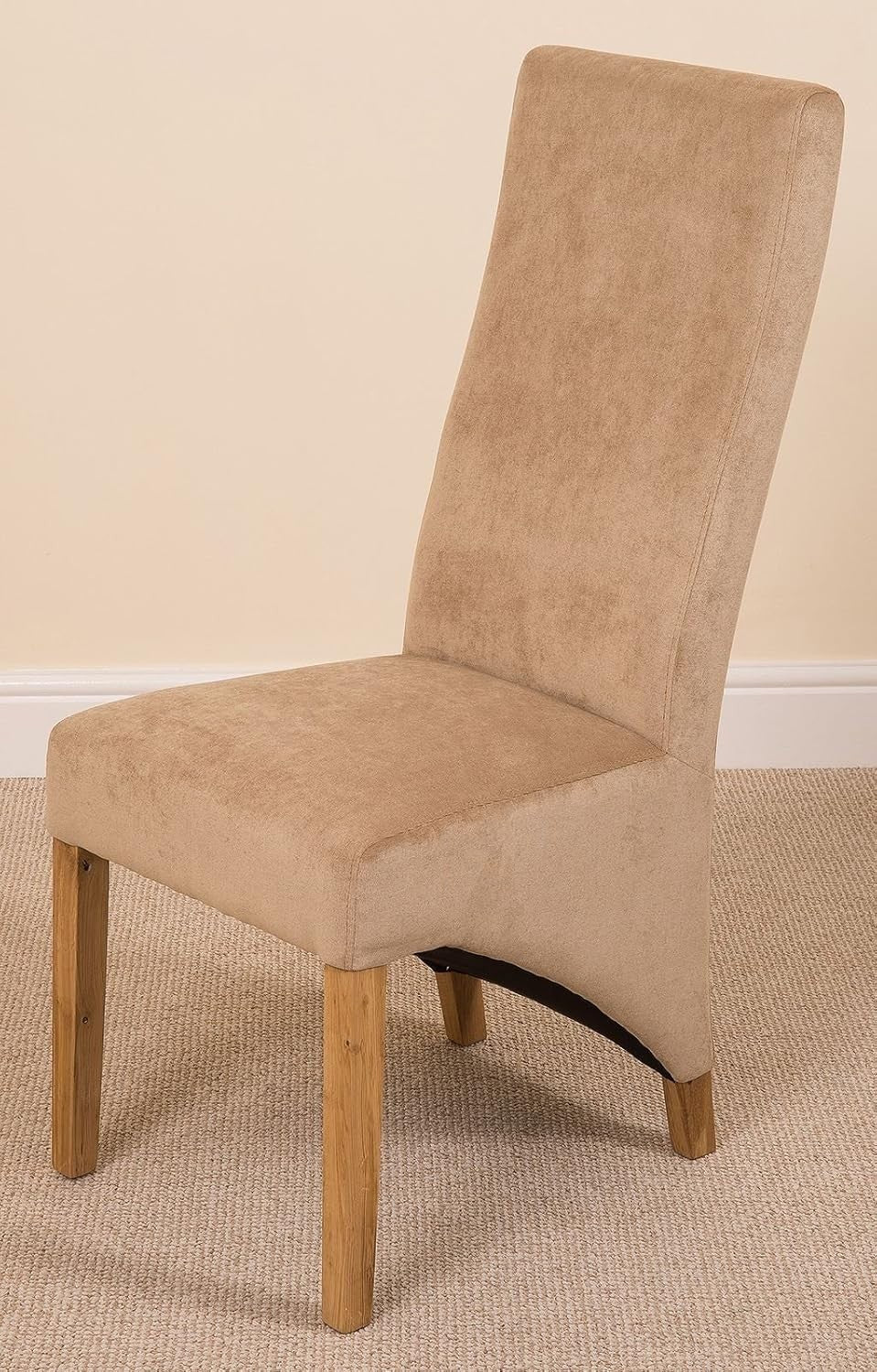 Solid Oak Dining Table Set 6 Beige Fabric Chairs 125x80cm Modern Finish