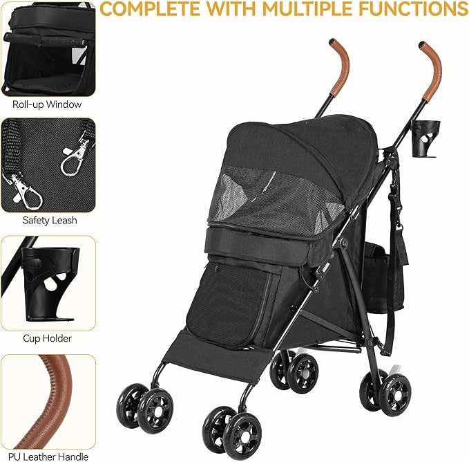 Dog Stroller Foldable Pet Pushchair 4 EVA Wheels Travel Pram Medium Dogs 22kg