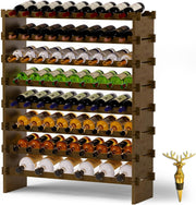 69 Bottle Wine Rack Floor Standing Bamboo 8-Tier Stackable Storage Shelf Walnut