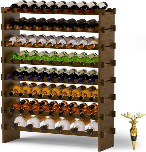 69 Bottle Wine Rack Floor Standing Bamboo 8-Tier Stackable Storage Shelf Walnut