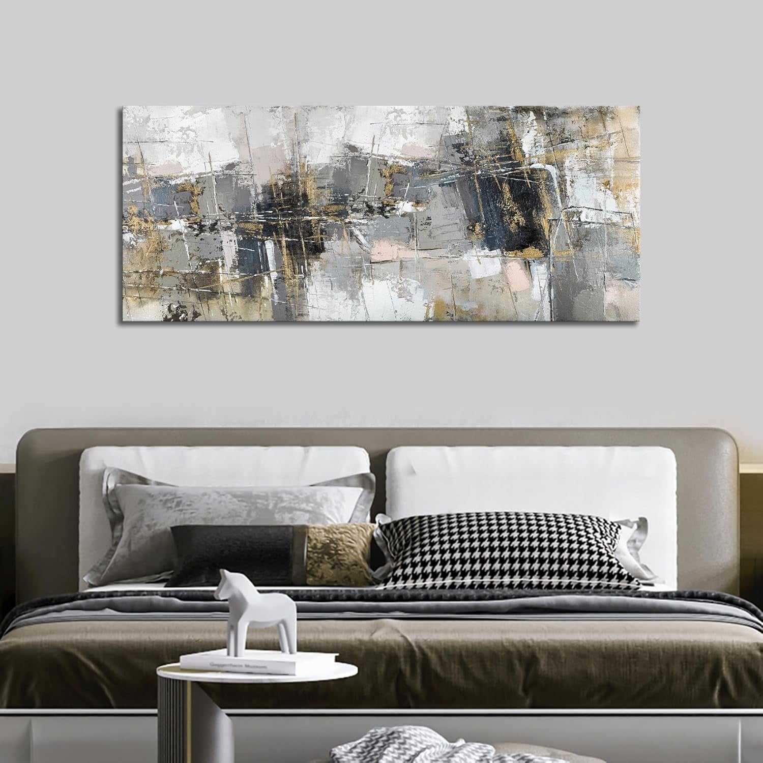Large Grey Abstract Canvas Wall Art 20x48" Modern Framed Decor