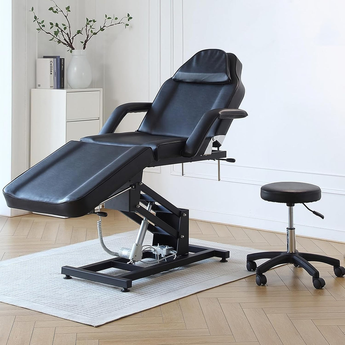 Electric 3-Section Beauty Massage Bed Adjustable Therapy Chair w/ Stool Black