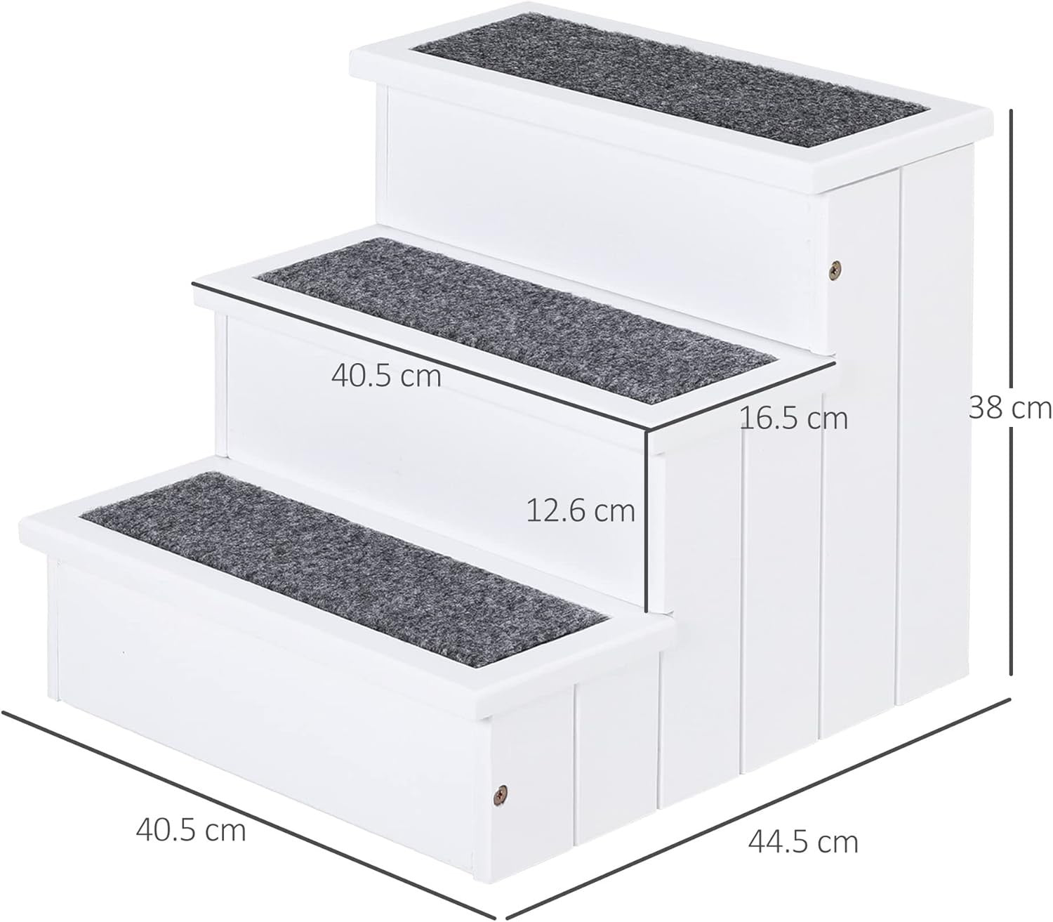 3-Step Wooden Dog Stairs Cat Ladder Bed Access with Storage White