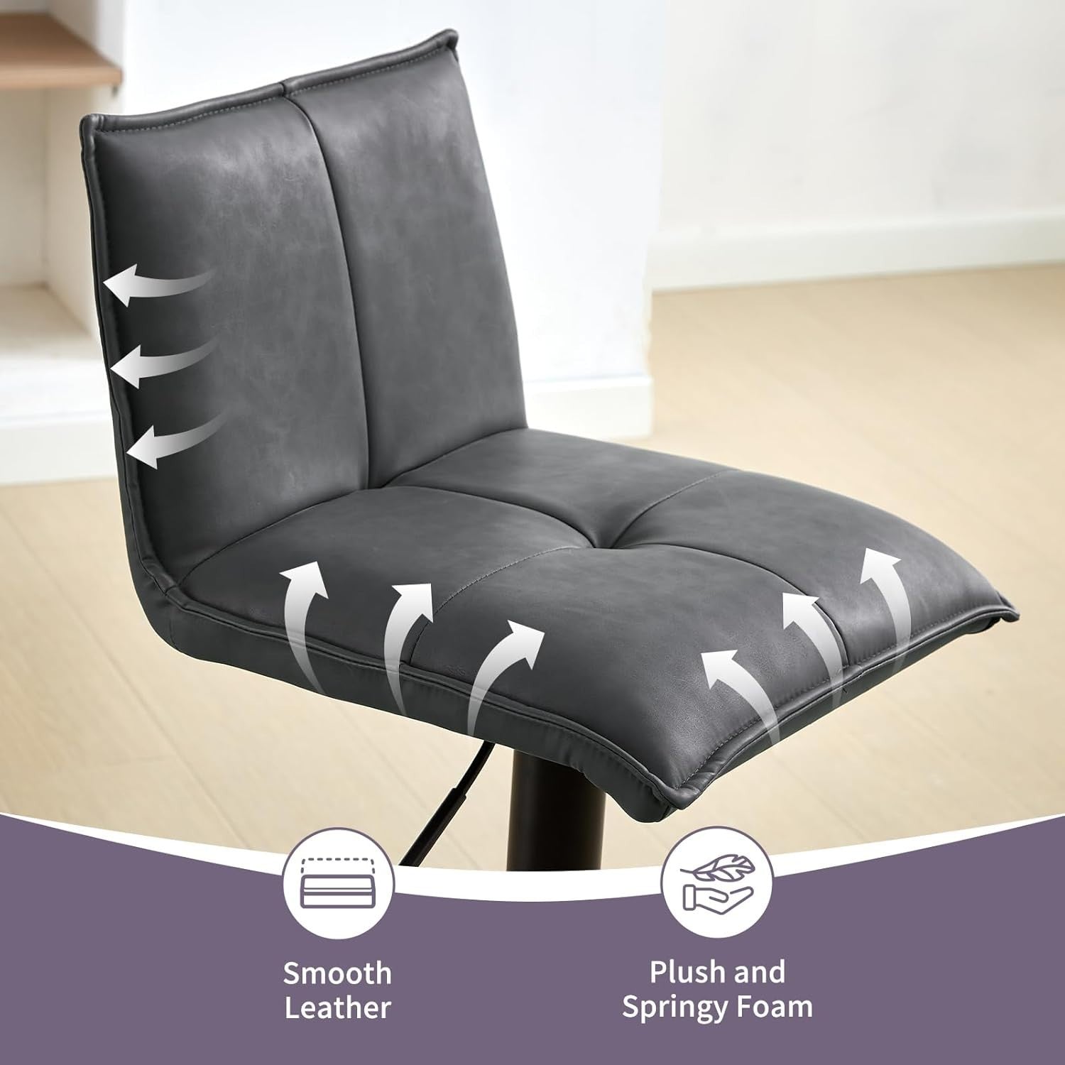 Pu Grey Faux Leather Bar Stool Set of 4 Adjustable Swivel Kitchen Chairs