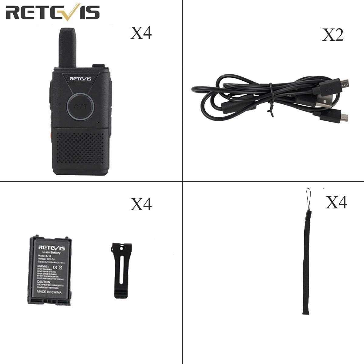 Mini PMR446 Walkie Talkies 4 Pack Rechargeable Dual PTT Long Range Radio