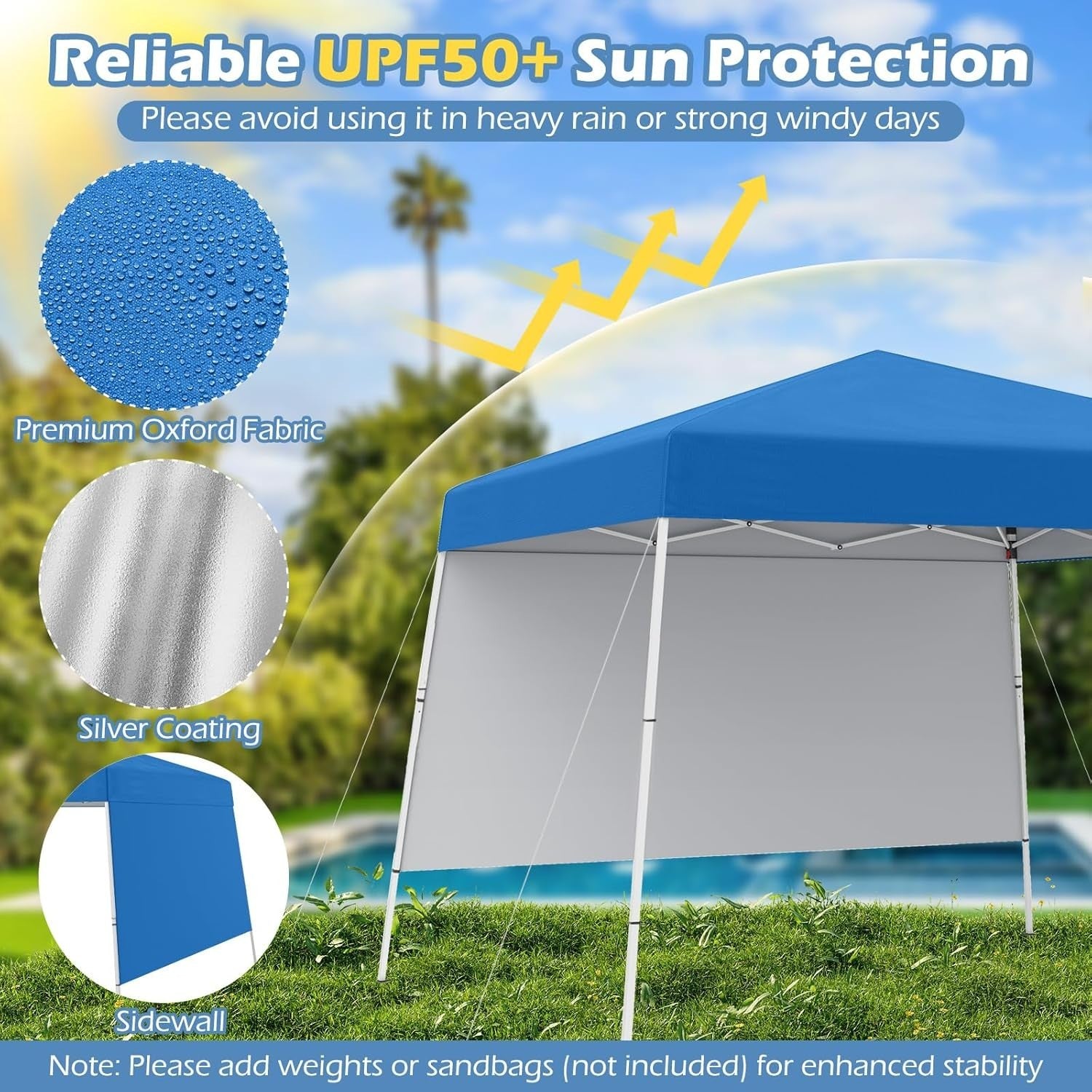 3x3M Blue Pop-Up Gazebo Canopy UPF50+ Sunshade Outdoor Party Tent