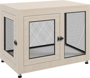 Modern Oak Dog Crate Table 94x60x71.5cm w/Lockable Doors & Washable Cushion