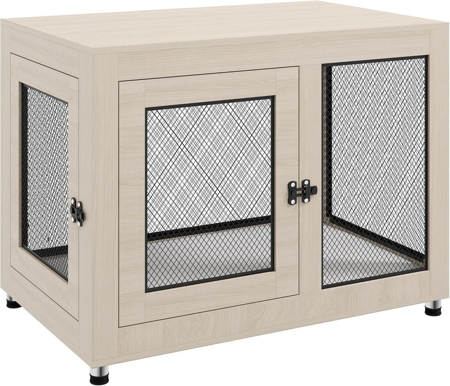 Modern Oak Dog Crate Table 94x60x71.5cm w/Lockable Doors & Washable Cushion