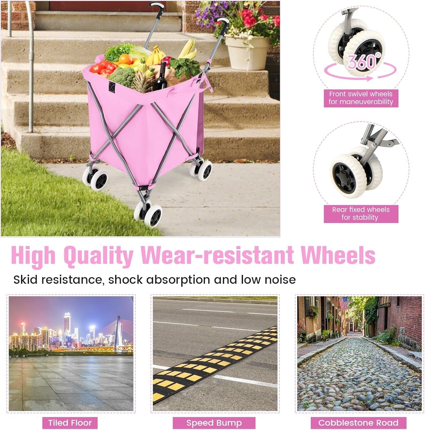 90L Folding Shopping Trolley 8 Wheels Large Waterproof Cart Portable Grocery
